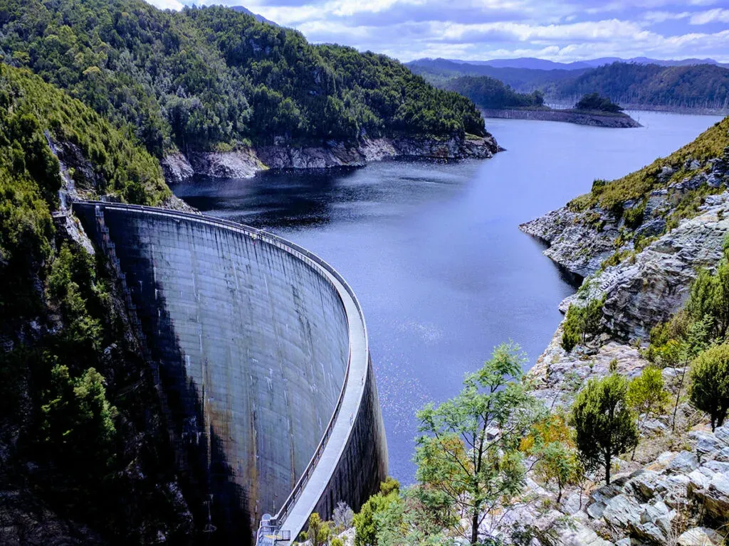Arch dam wall and reservoir, Tasmania