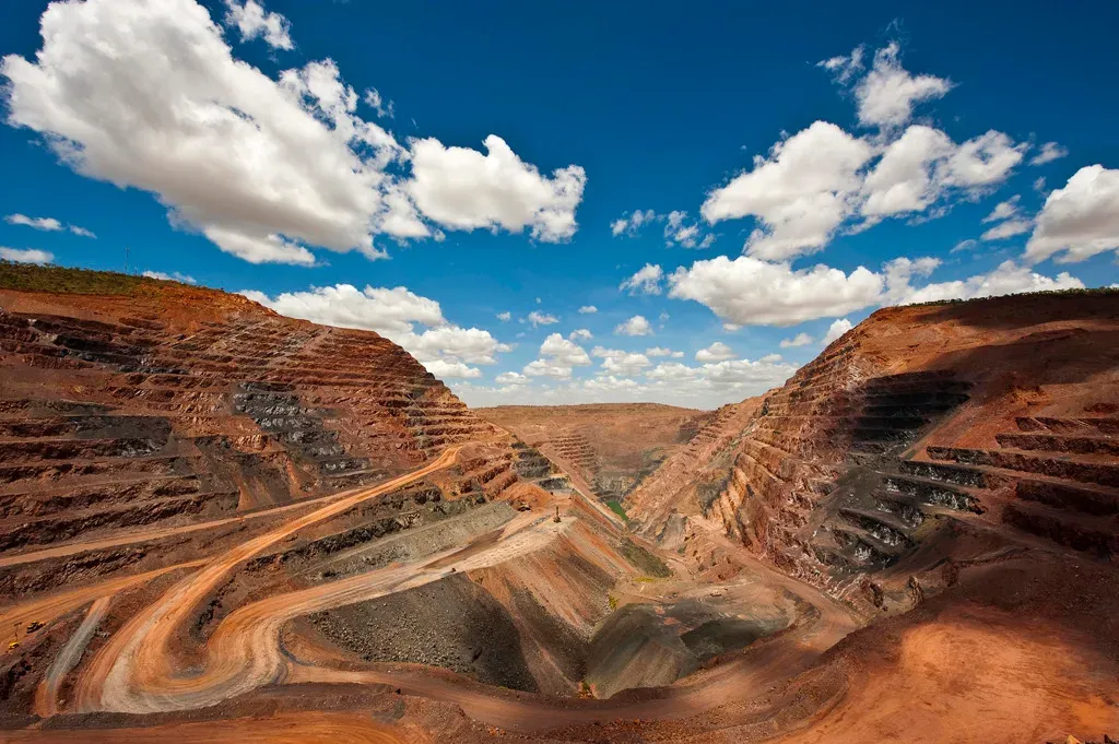 Open-cut mine with haul roads