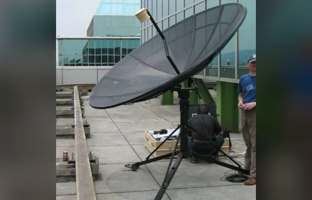 A satellite ground station in the field
